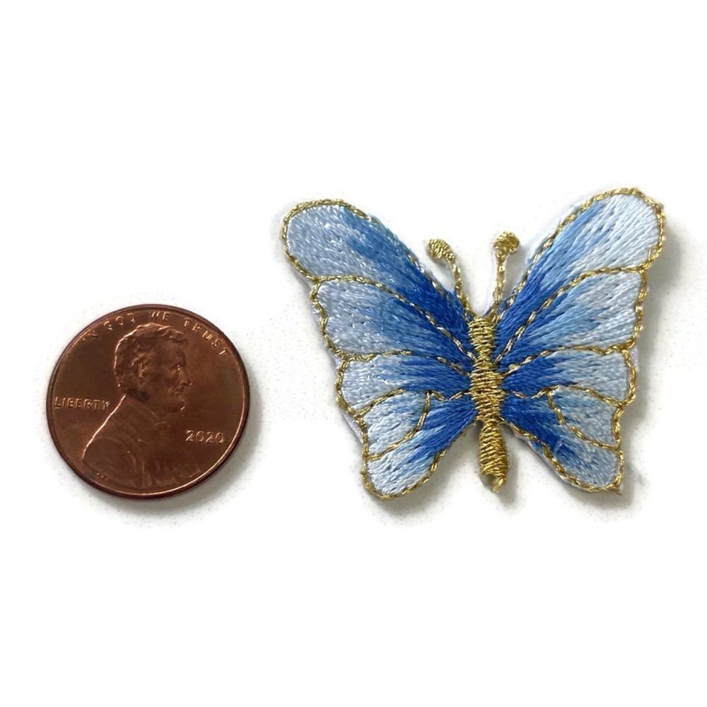 Small Blue Butterfly Embroidered Patch - Picture 2 of 3